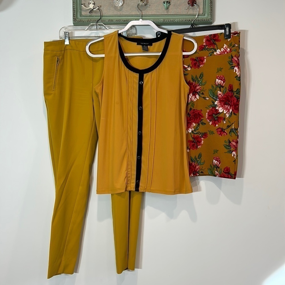 Women’s clothing bundle 3 pieces medium mustard yellow pants top pencil skirt